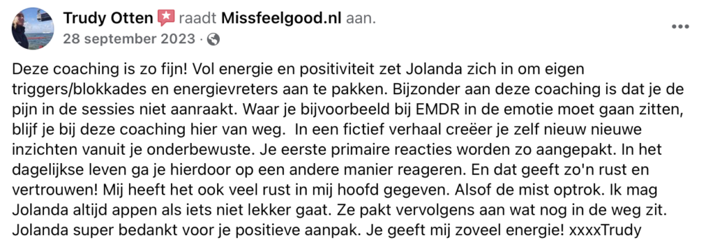 coaching positiviteit creatrix van onzeker naar rust vertrouwen energie Missfeelgood